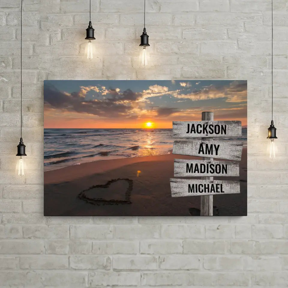 Ocean Sunset Multi-Names Premium Canvas