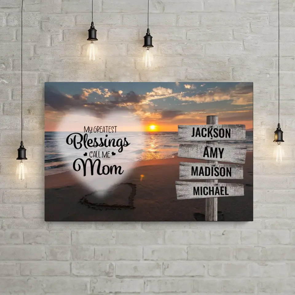 Greatest Blessings Ocean Sunset Multi-Names Premium Canvas