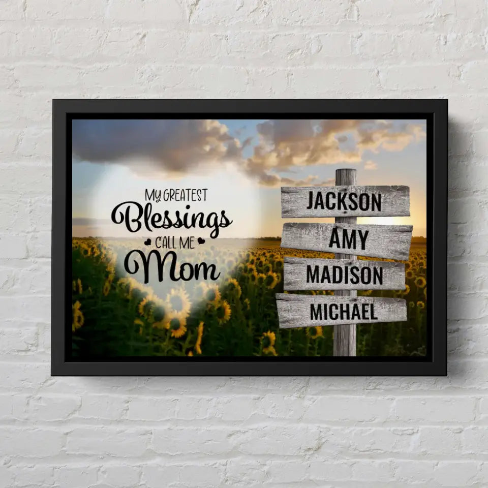 Greatest Blessings Sunflower Field Multi-Names Premium Canvas