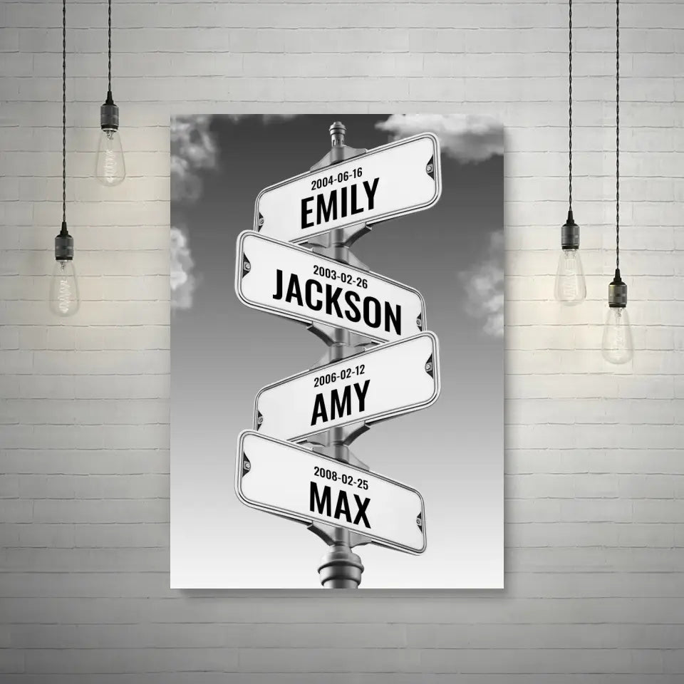 Personalized Multi Name Vintage Street Sign Canvas