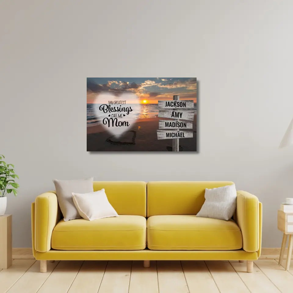 Greatest Blessings Ocean Sunset Multi-Names Premium Canvas