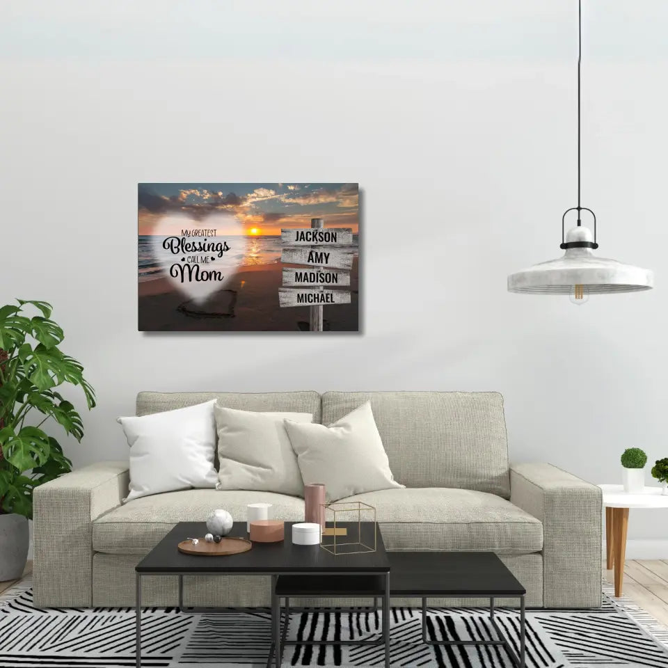 Greatest Blessings Ocean Sunset Multi-Names Premium Canvas