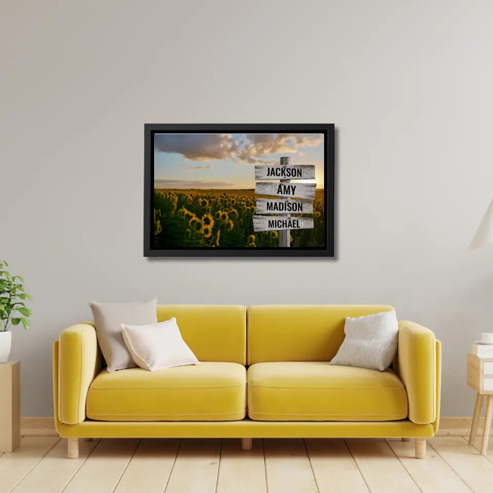 Sunflower Field Multi-Names Premium Canvas