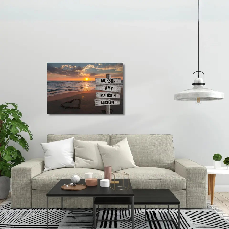 Ocean Sunset Multi-Names Premium Canvas